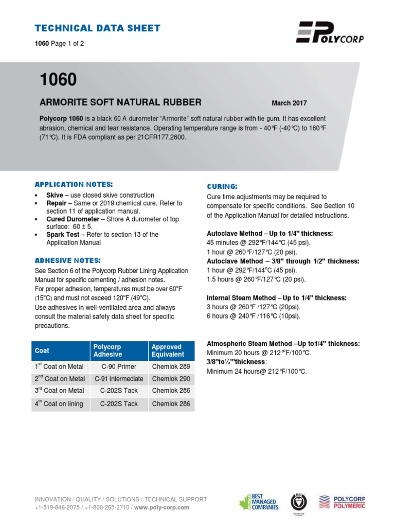 Armorite Soft Natural Rubber Technical Data Sheet PDF Adhesive