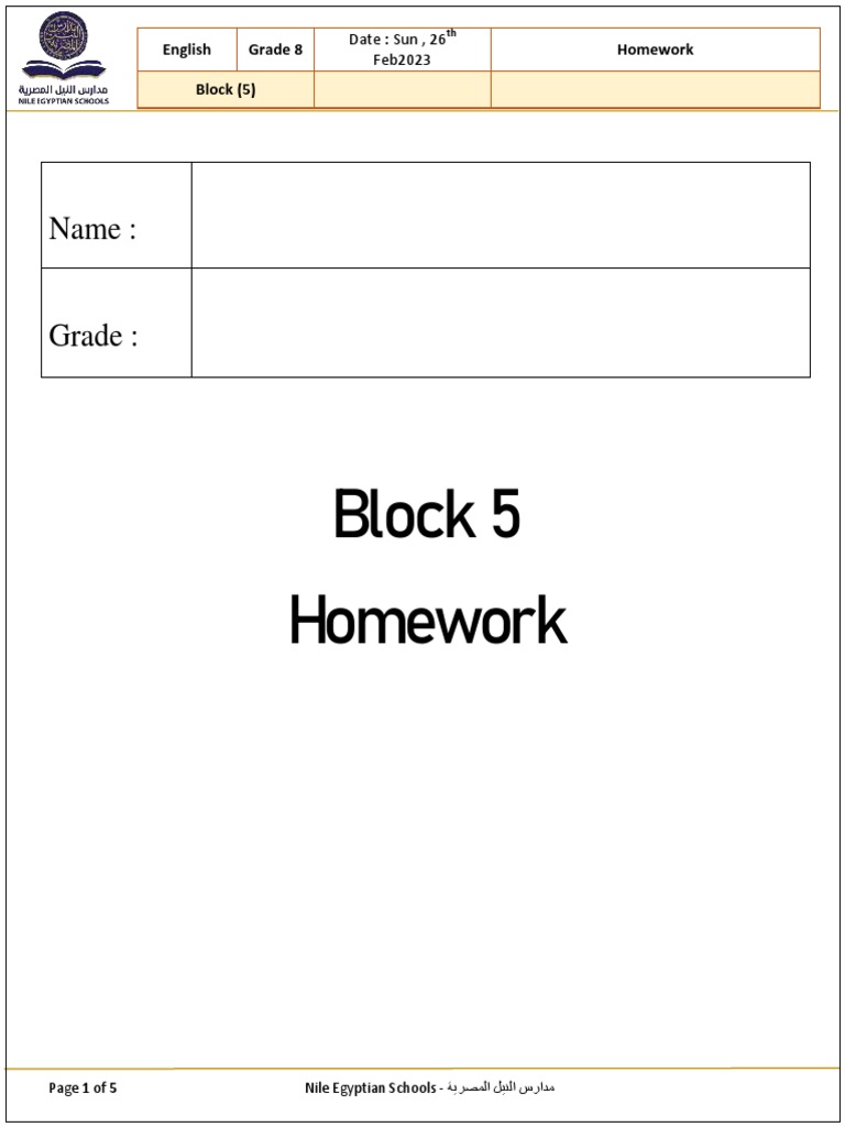 Grade 8 English Homework - Block 5 | PDF