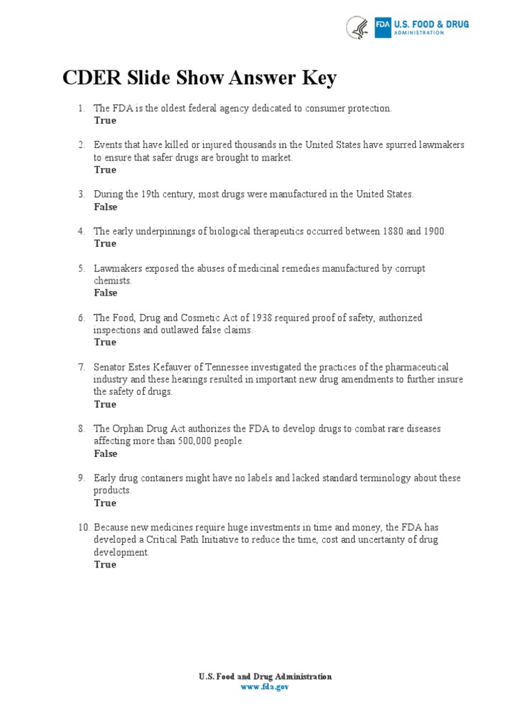 CDER Slide Show Answer Key PDF