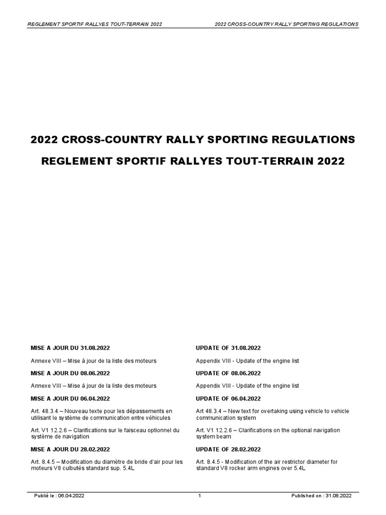2022 Fia CrossCountry Rally Sporting Regulations PDF Véhicule