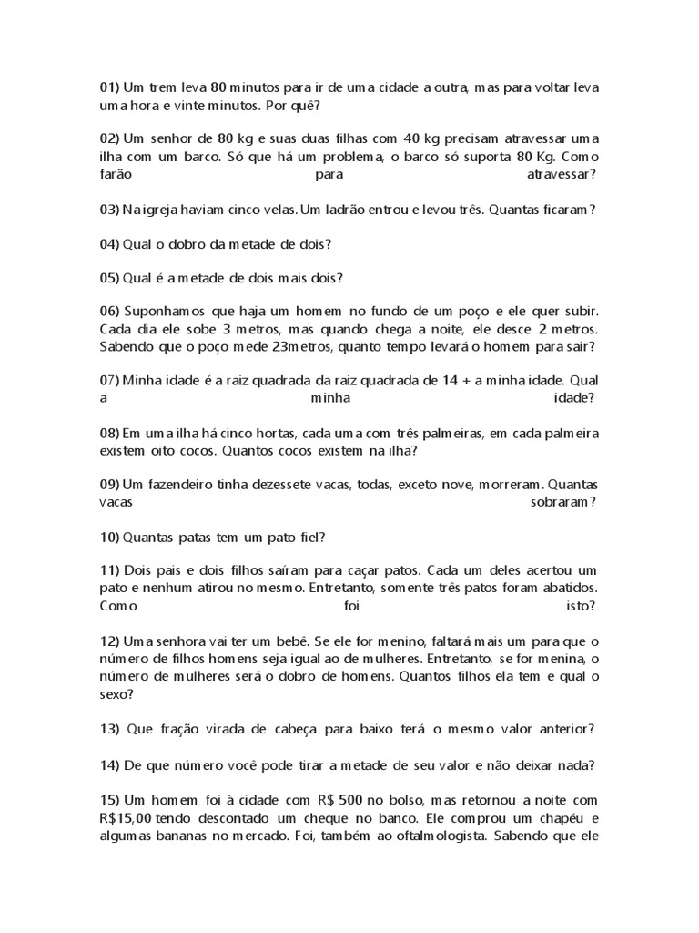 Charadas Matemáticas Pdf Tempo Equações