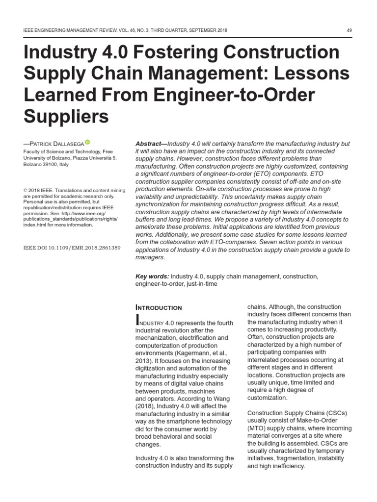 Industry 4.0 Fostering Construction Supply Chain Management Lessons