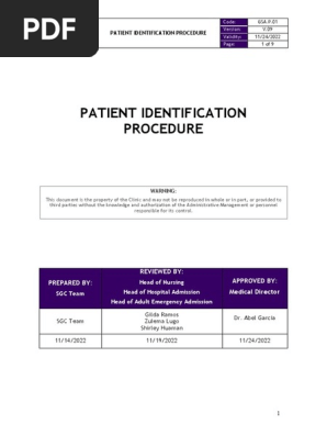 (Clinica San Pablo 18.04 GSA.P.01 PATIENT IDENTIFICATION PROCEDURE V.09) (Translated)