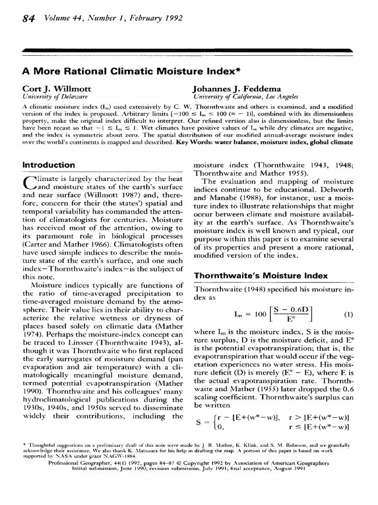 A More Rational Climatic Moisture Index | PDF | Evapotranspiration ...