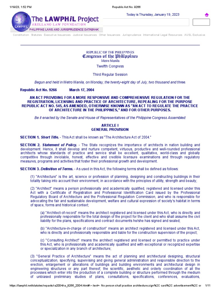 Architecture Act of 2004 Overview | PDF | Architect | Licensure