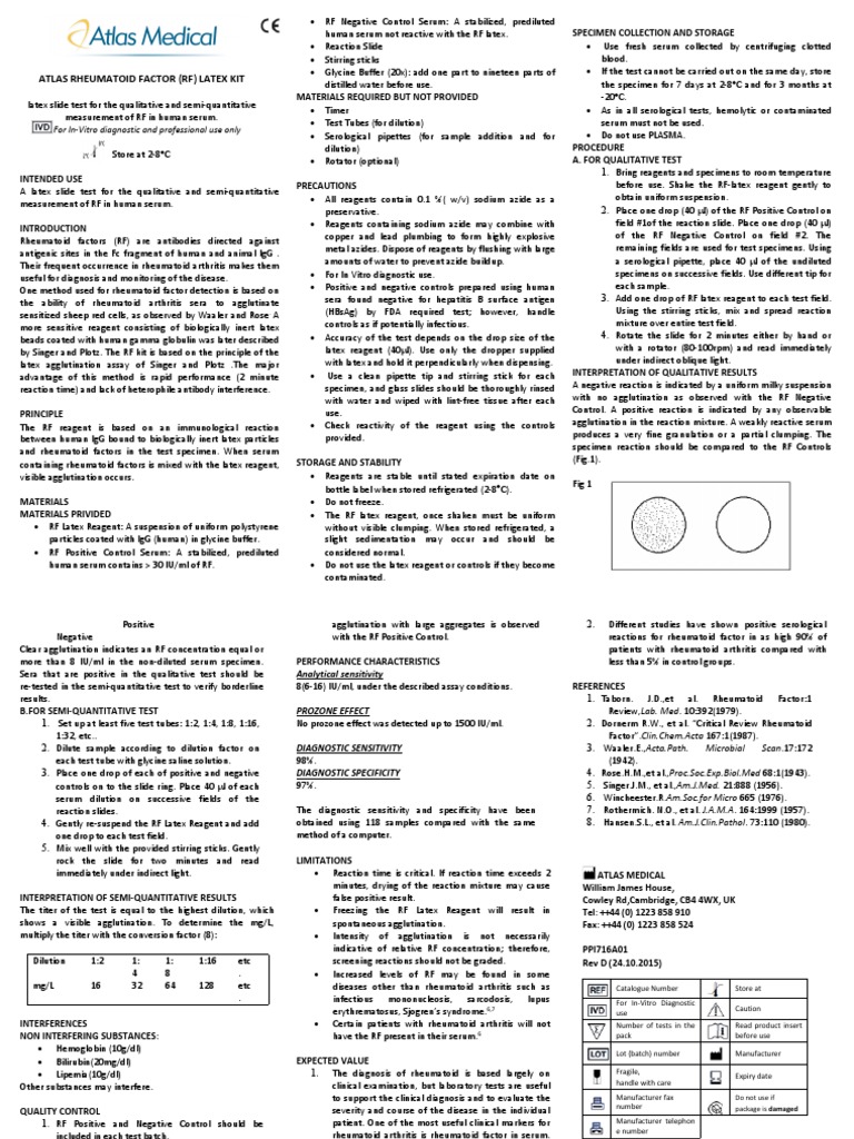 RF Latex Package Insert PDF Serology Blood Plasma