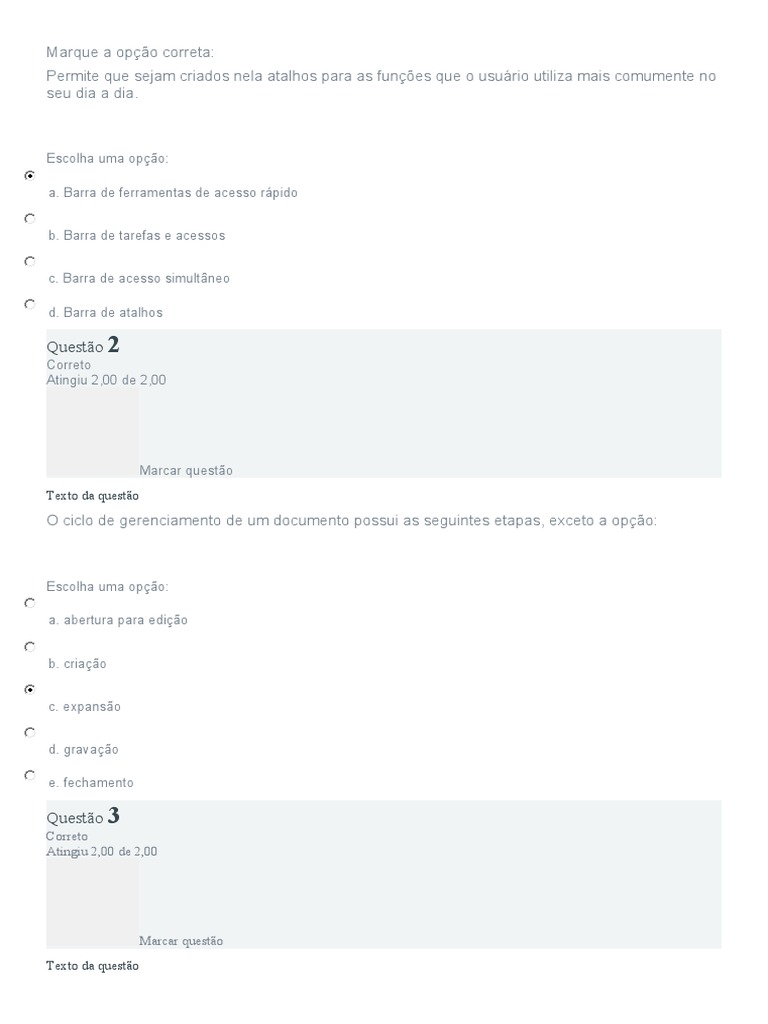 Marque A Opção Correta | PDF | Microsoft Excel | Janela (informática)