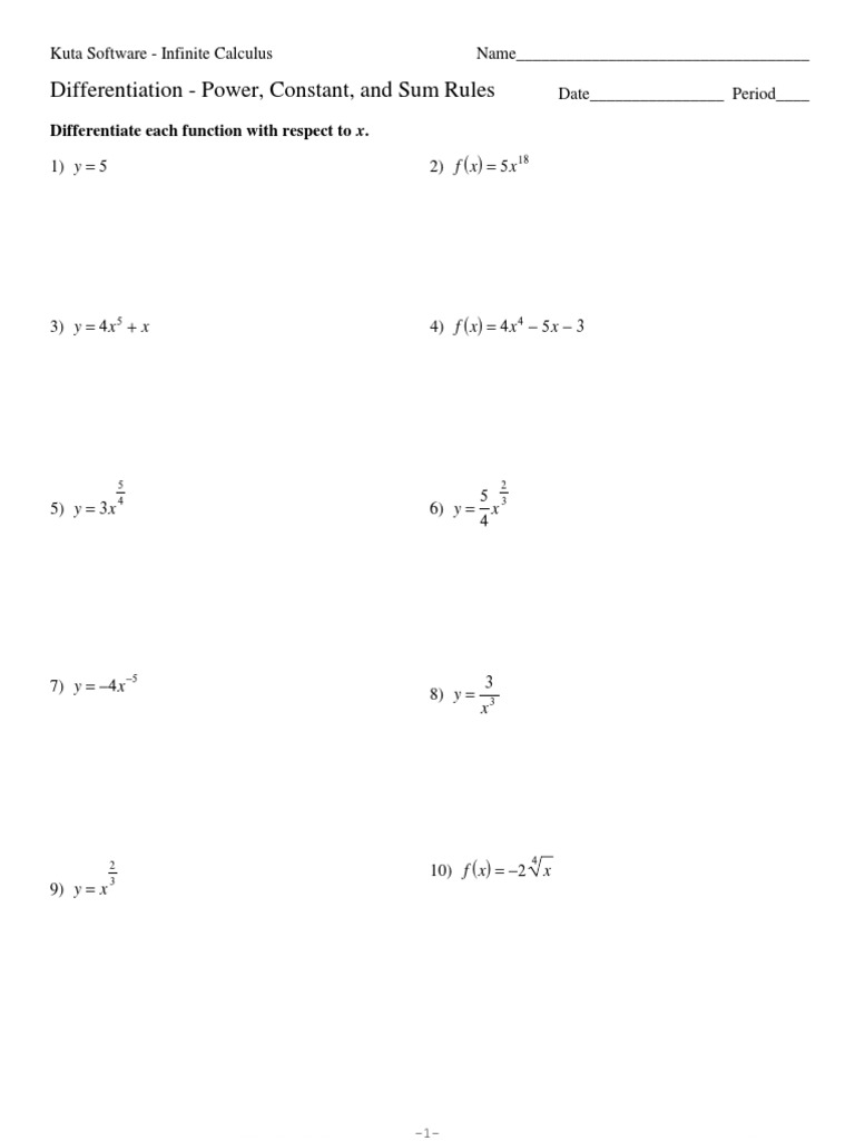Derivative Worksheet | PDF | Derivative | Differential Calculus