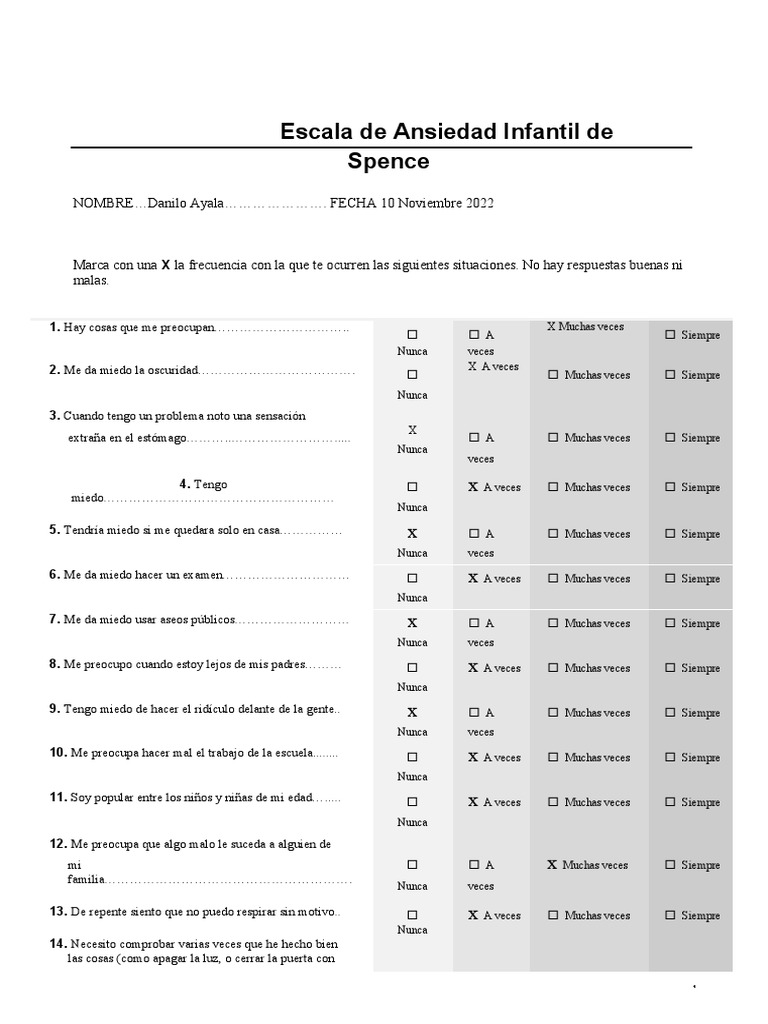 Escala de Ansiedad de Spence | PDF