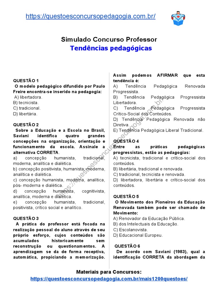 Simulado para Concurso de Professor | PDF | Pedagogia | Aprendizado