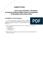 Reading Literacy Level of Grade 7 Students in Sicayab National High School: Proposition of Reading Intercession Plan.