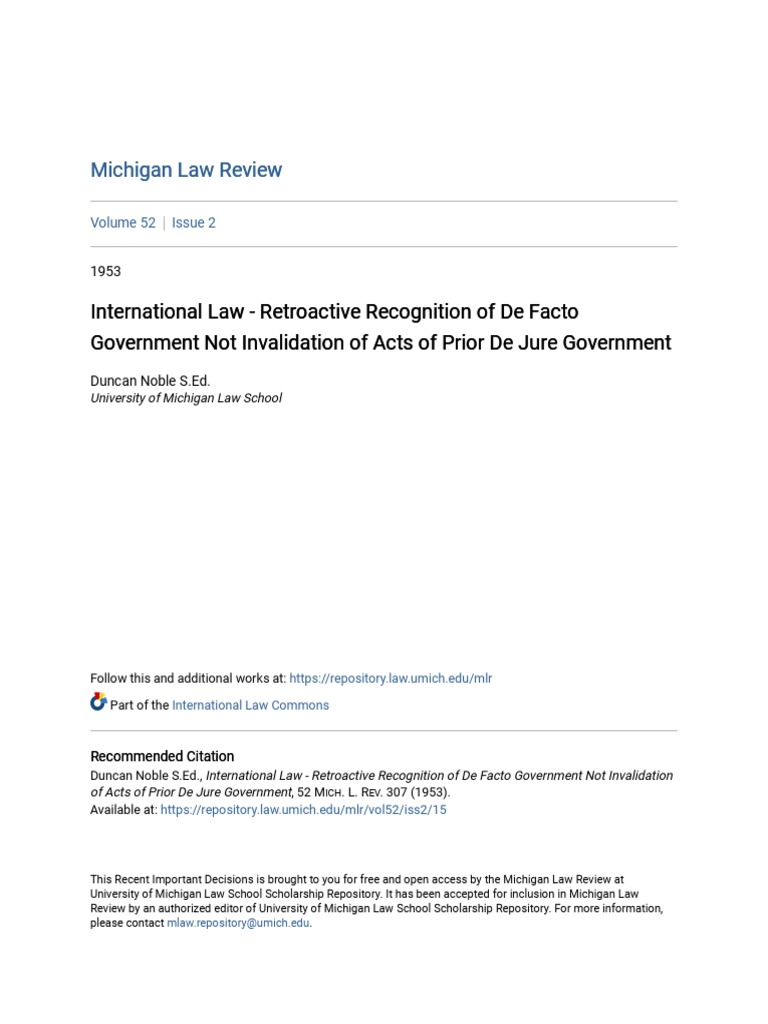 International Law - Retroactive Recognition of de Facto Governmen | PDF ...