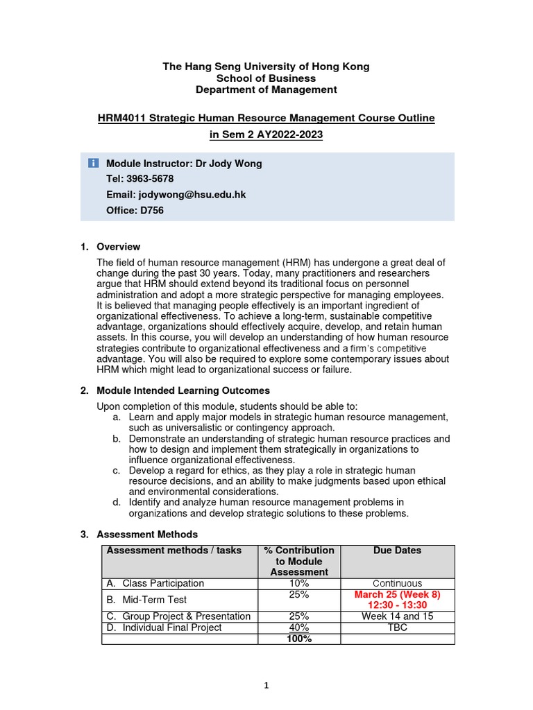 HRM4011-L03-Outline 22-23 | PDF | Human Resource Management | Cognition