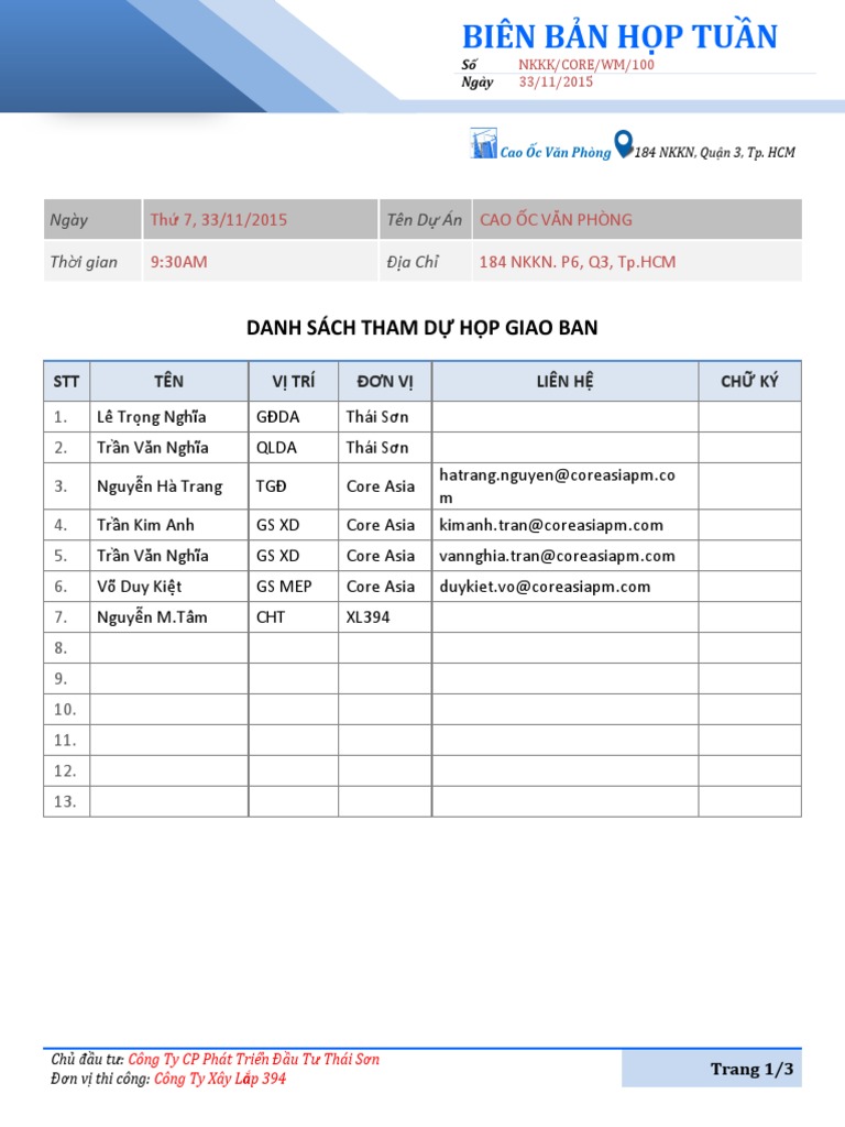 2. 6. (Template) Minutes of weekly meeting. Biên bản họp giao ban NKKK ...