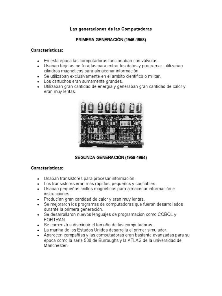 Evolución de las Generaciones de Computadoras | PDF | USB | Circuito ...