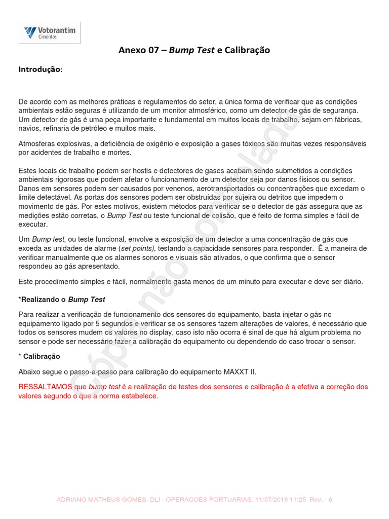 Bump Test e Calibração de Sensores | PDF | Gases