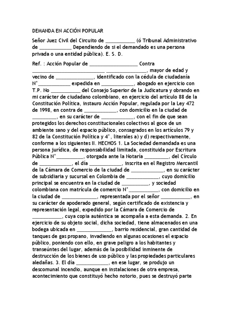 Demanda en Acción Popular | Descargar gratis PDF | Demanda judicial | Juez