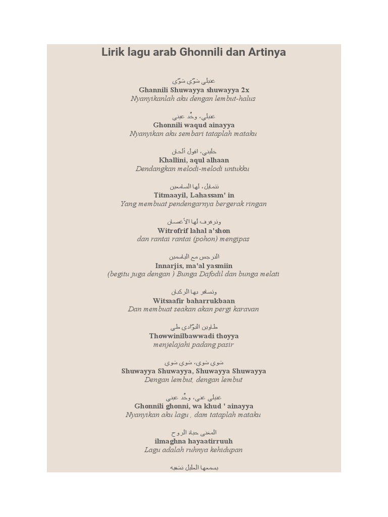 Lirik Lagu Arab Ghonnili Dan Artinya PDF