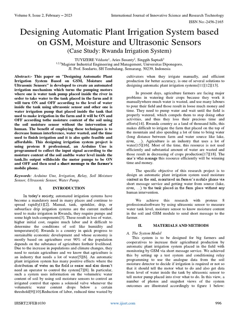 Designing Automatic Plant Irrigation System Based On GSM, Moisture and