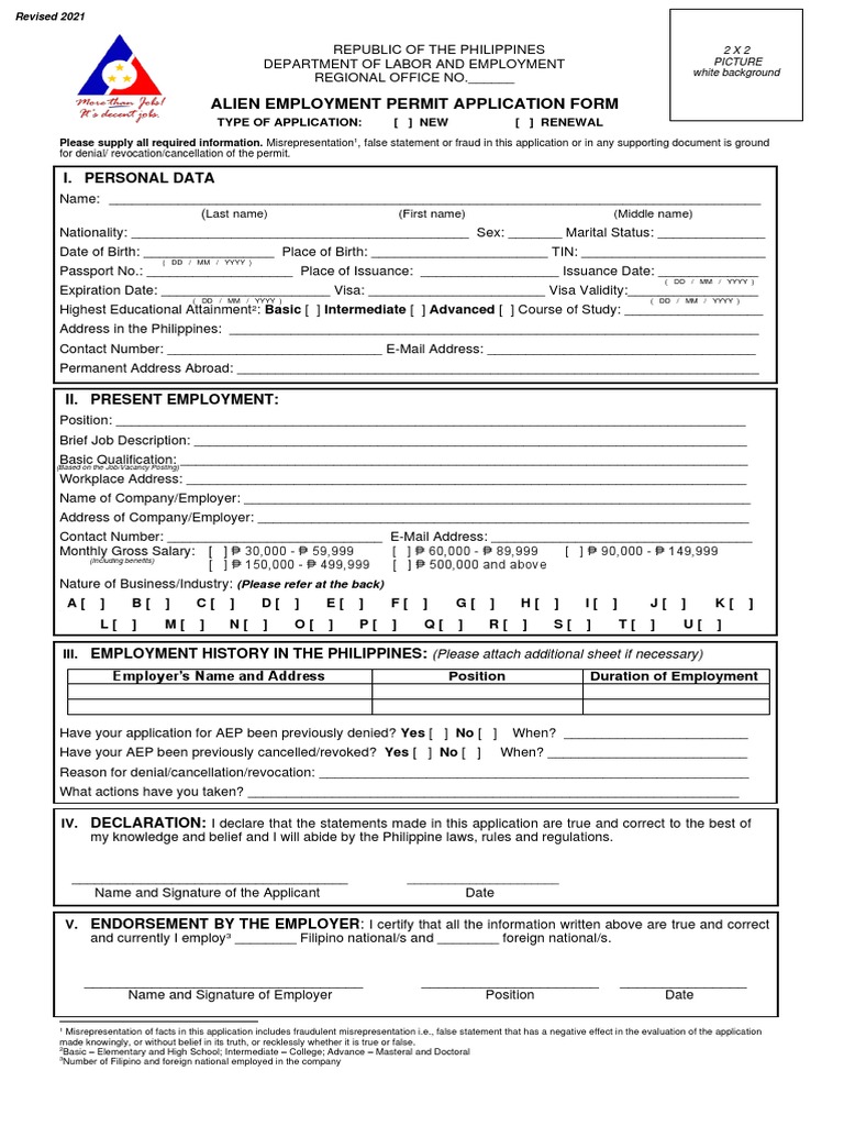 DOLE ESPRDAEPFORMRevisedApplicationForm PDF Travel Visa Misrepresentation
