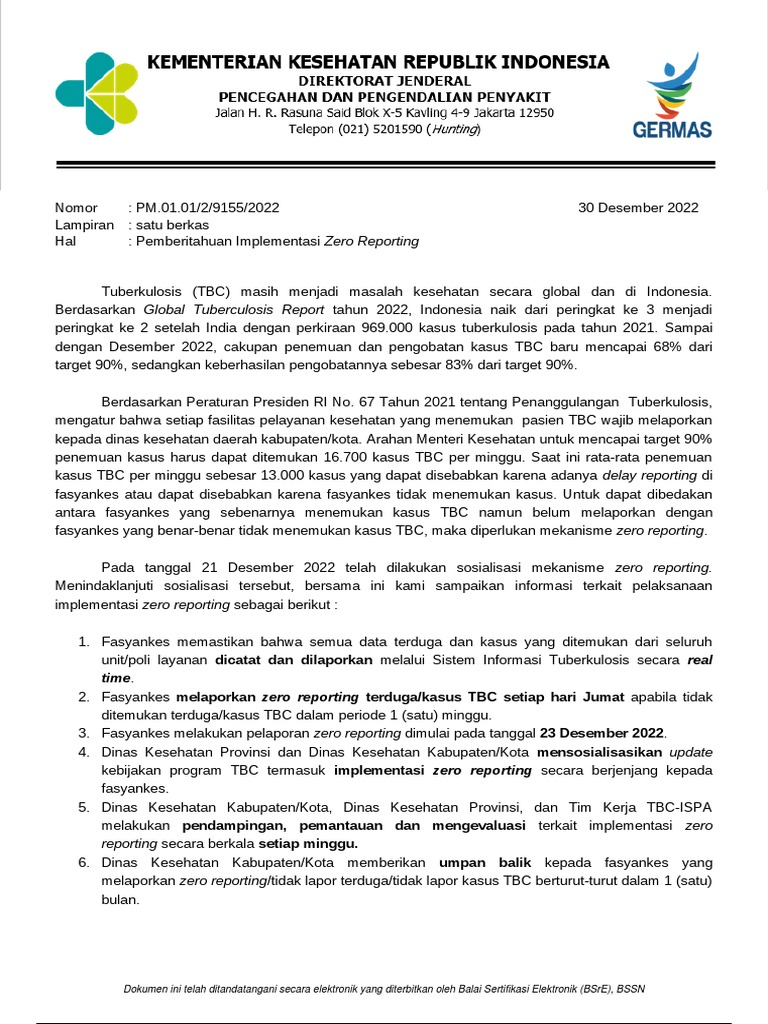 Implementasi Zero Reporting TBC | PDF | Sains & Matematika