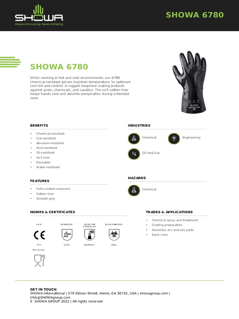 Showa Datasheet-6780 | Download Free PDF | Glove | Materials