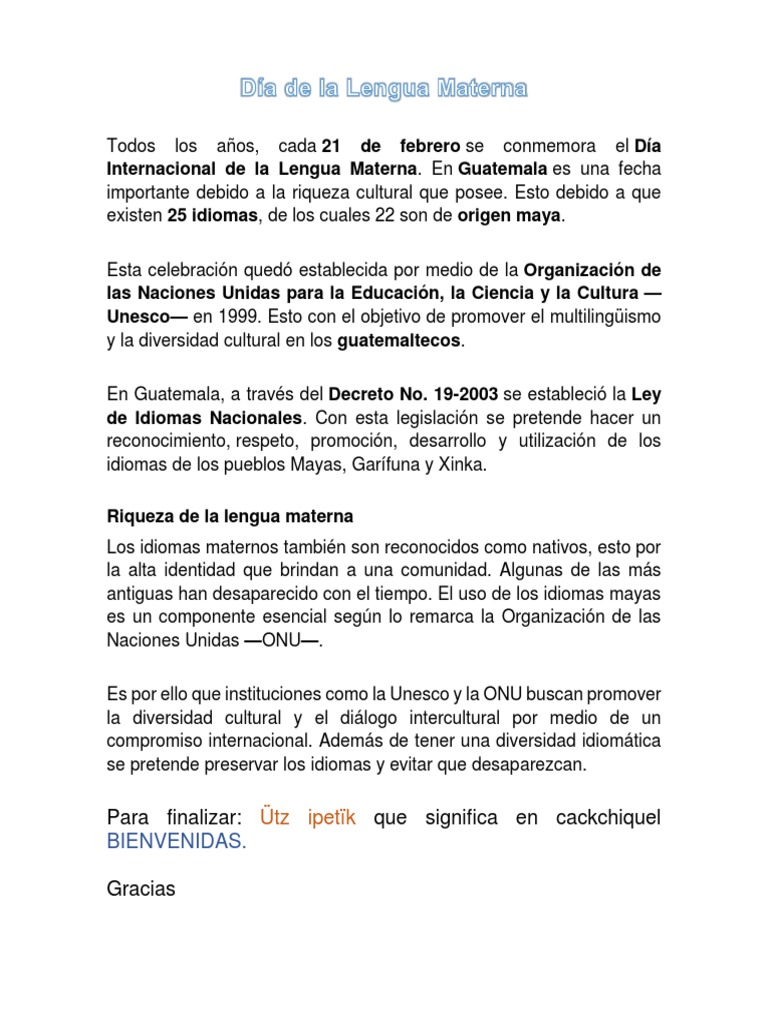 Día Internacional de la Lengua Materna en Guatemala | PDF