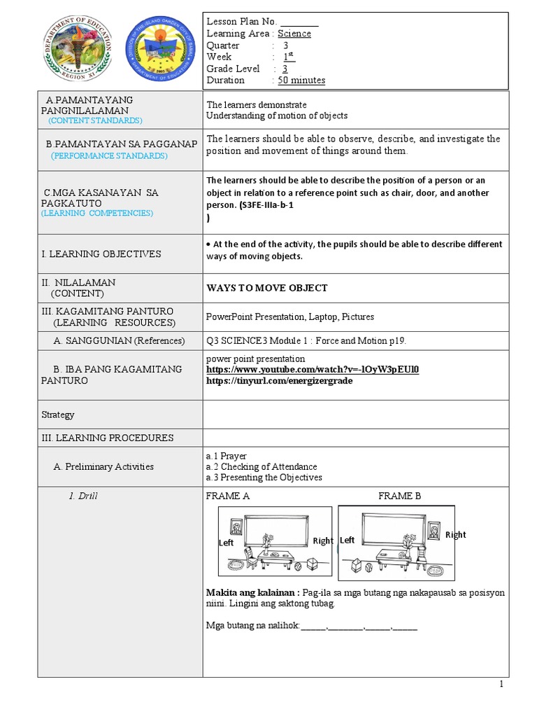 Grade 3 Science: Motion of Objects Lesson | PDF | Learning | Lesson Plan