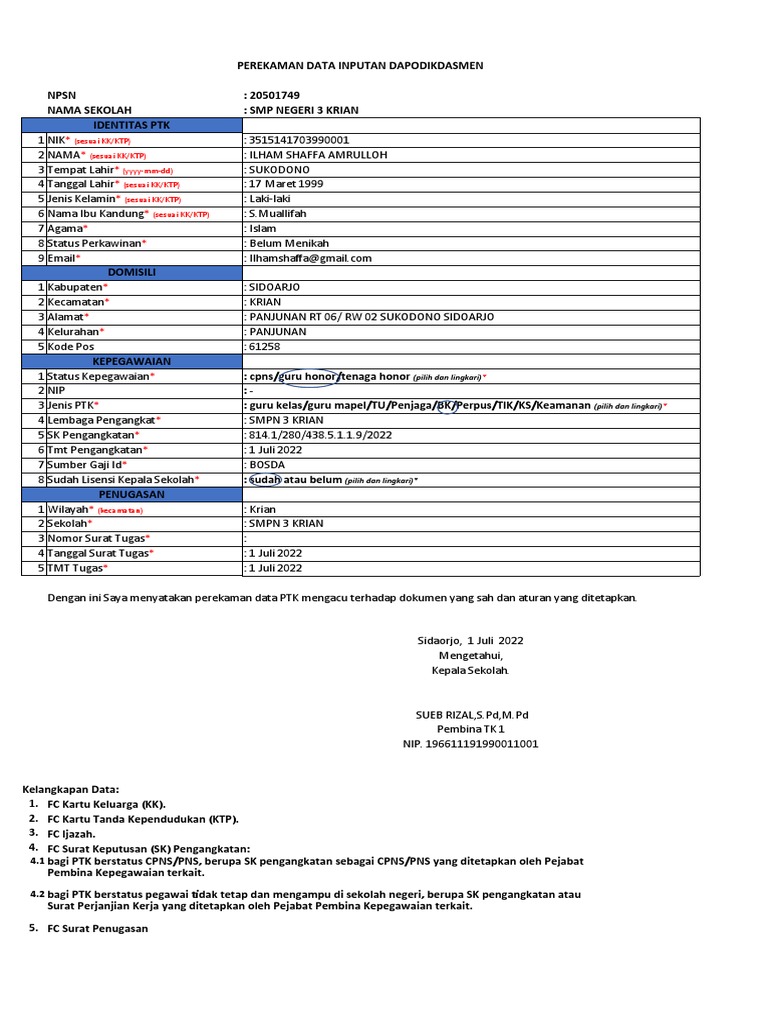 Proses Validasi Data PTK di DAPODIKDAS