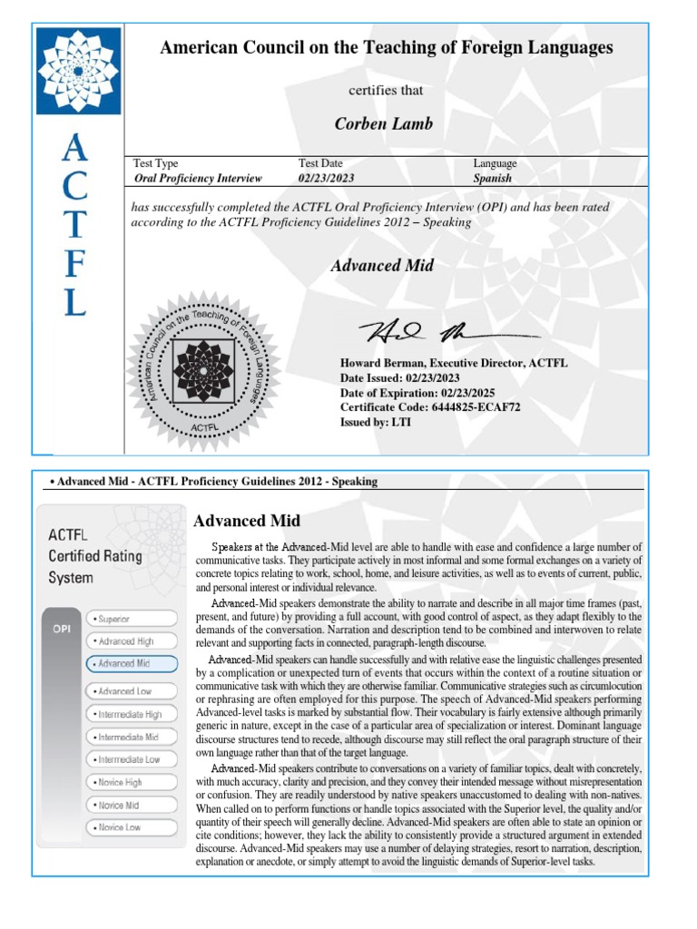 American Council On The Teaching of Foreign Languages: Corben Lamb ...