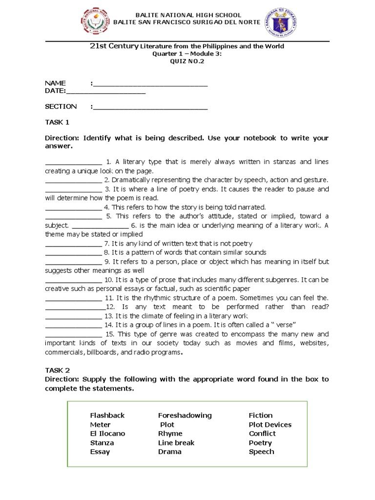 Quiz No.2 | Download Free PDF | Poetry | Genre