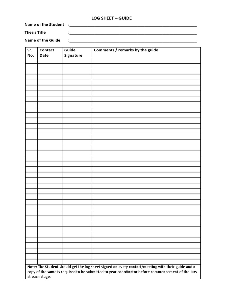 Thesis Log Sheet | PDF