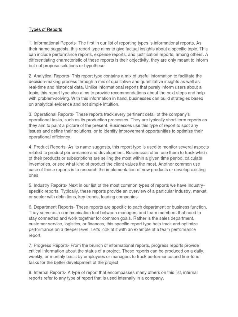 Types of Reports PDF Business Business Economics