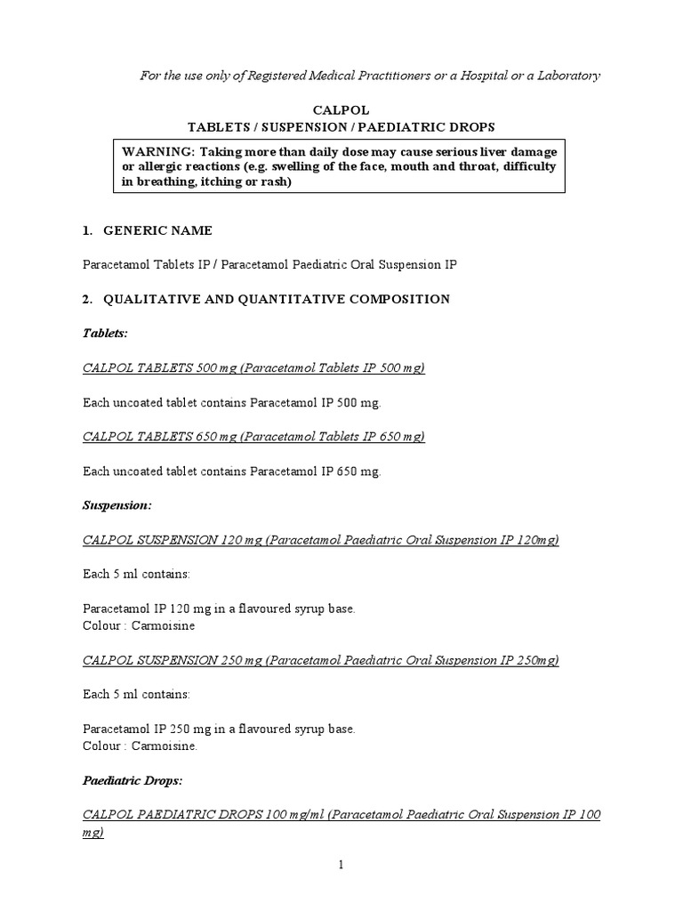 Calpol Tablets Oral Suspension and Paediatric Drops PDF Placebo