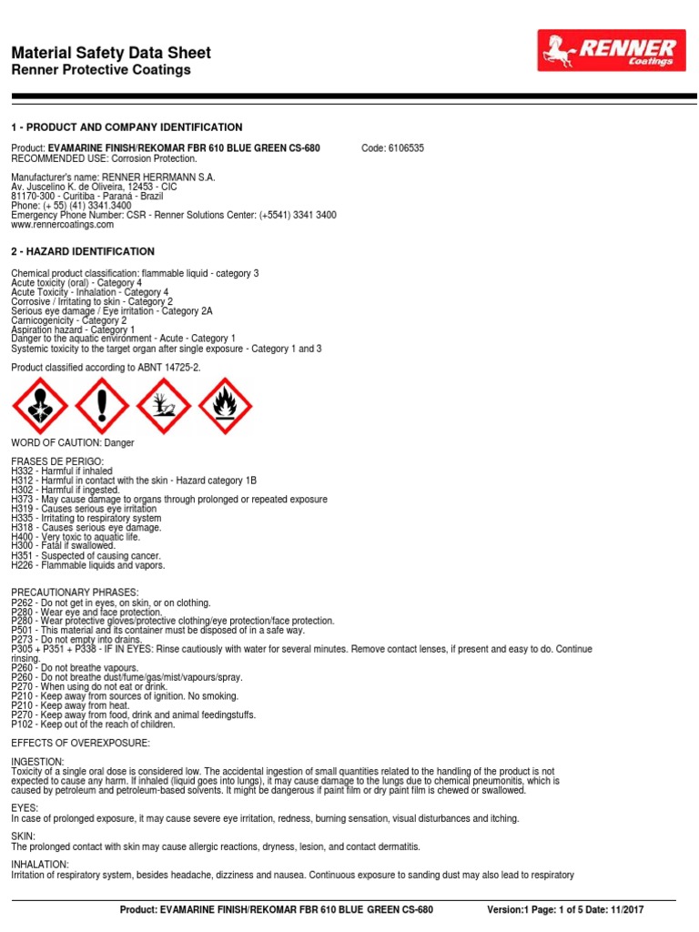 EVAMARINE FBR 610 Safety Data Sheet | PDF | Dangerous Goods | Toxicity