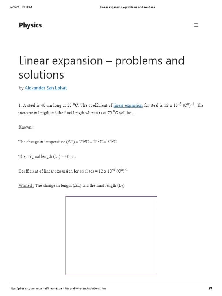 Linear Expansion Problems and Solutions PDF Thermal Expansion Heat