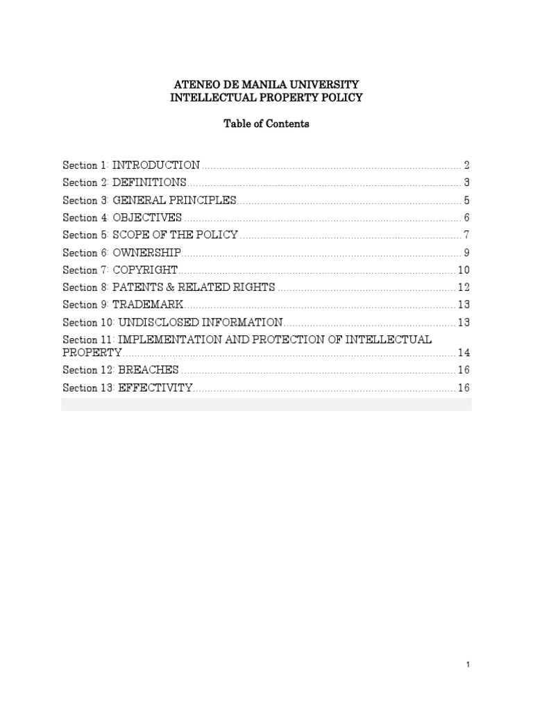 Manual Sample For Intellectual Policy | PDF | Intellectual Property ...