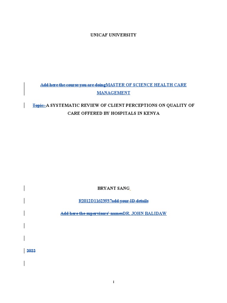 Client Perceptions of Hospital Care in Kenya | PDF | Systematic Review ...