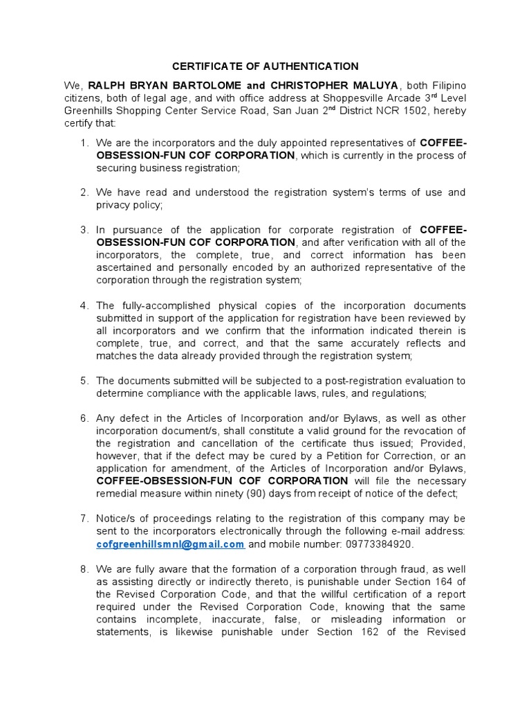 Certificate of Authentication | PDF | Justice | Crime & Violence