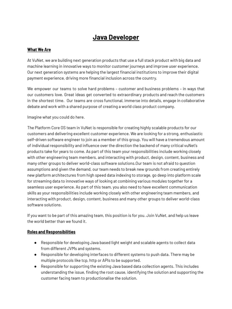 JD For Java Developer | PDF | Java (Programming Language) | Software