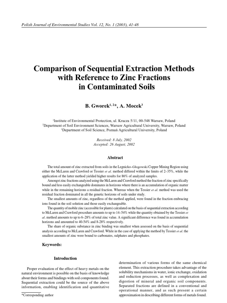 Comparison of Sequential Extraction Methods With Reference To Zinc ...