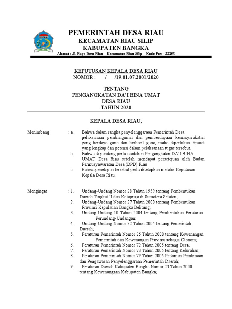 Pengangkatan Da'i Bina Umat Desa Riau | PDF