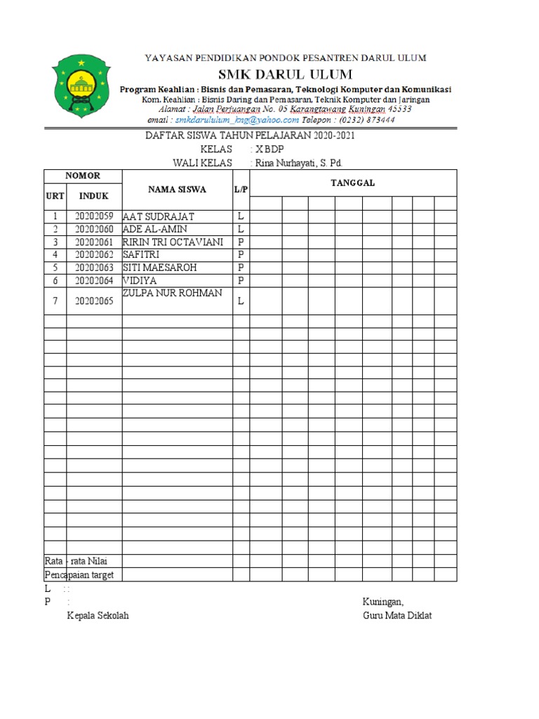 Absen-Kelas-2020-2021 | PDF