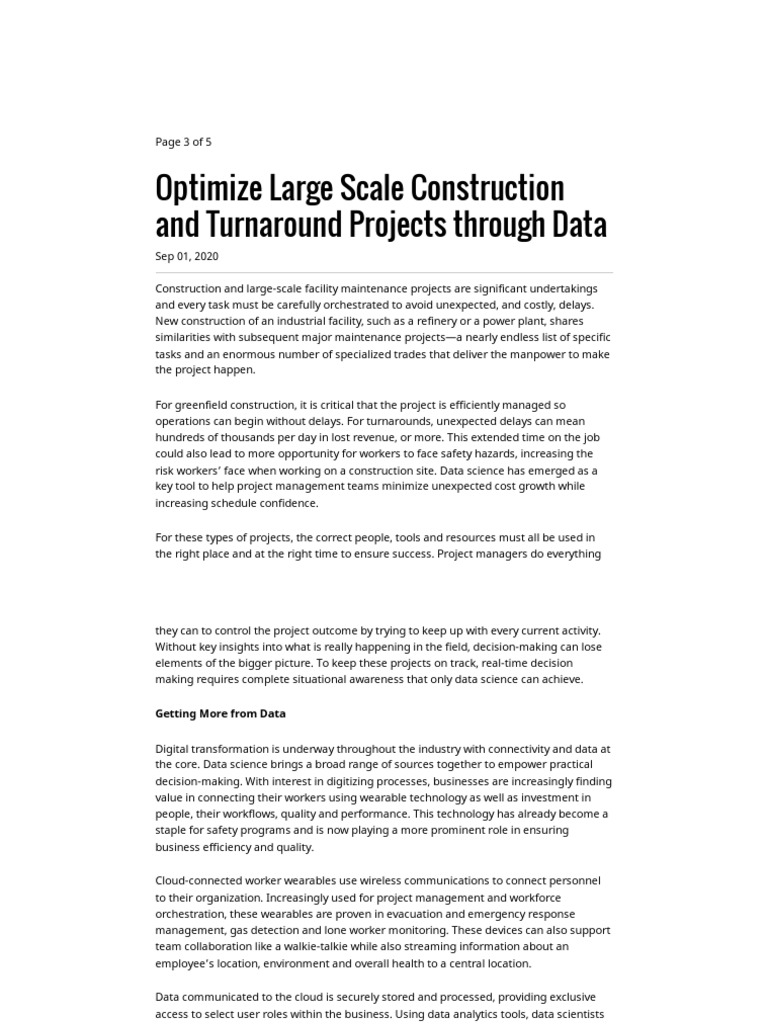 Optimize Large Scale Construction and Turnaround Projects Through Data