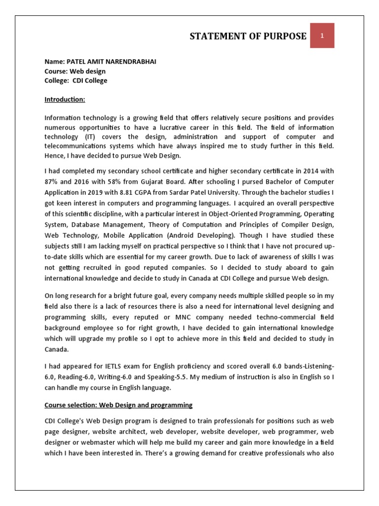 Statement of purpose for web design program at cdi college pdf cost