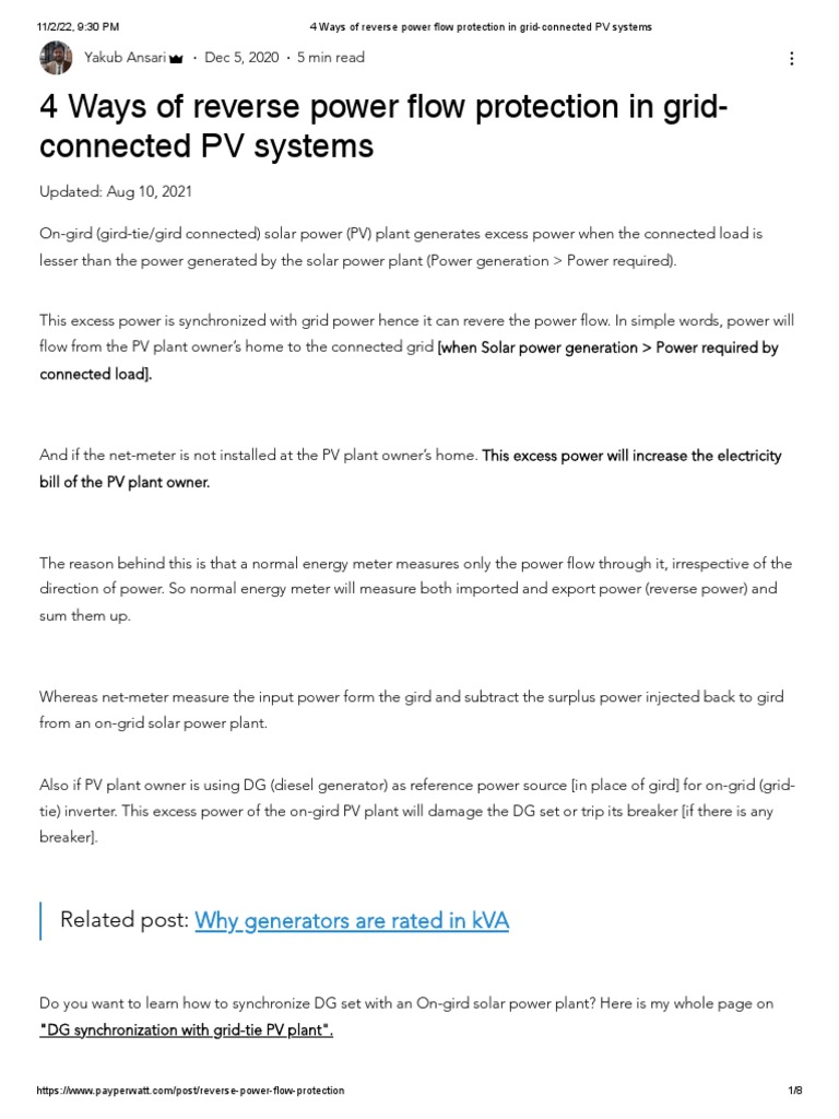 Reverse Power Flow Protection Methods | PDF | Solar Power ...
