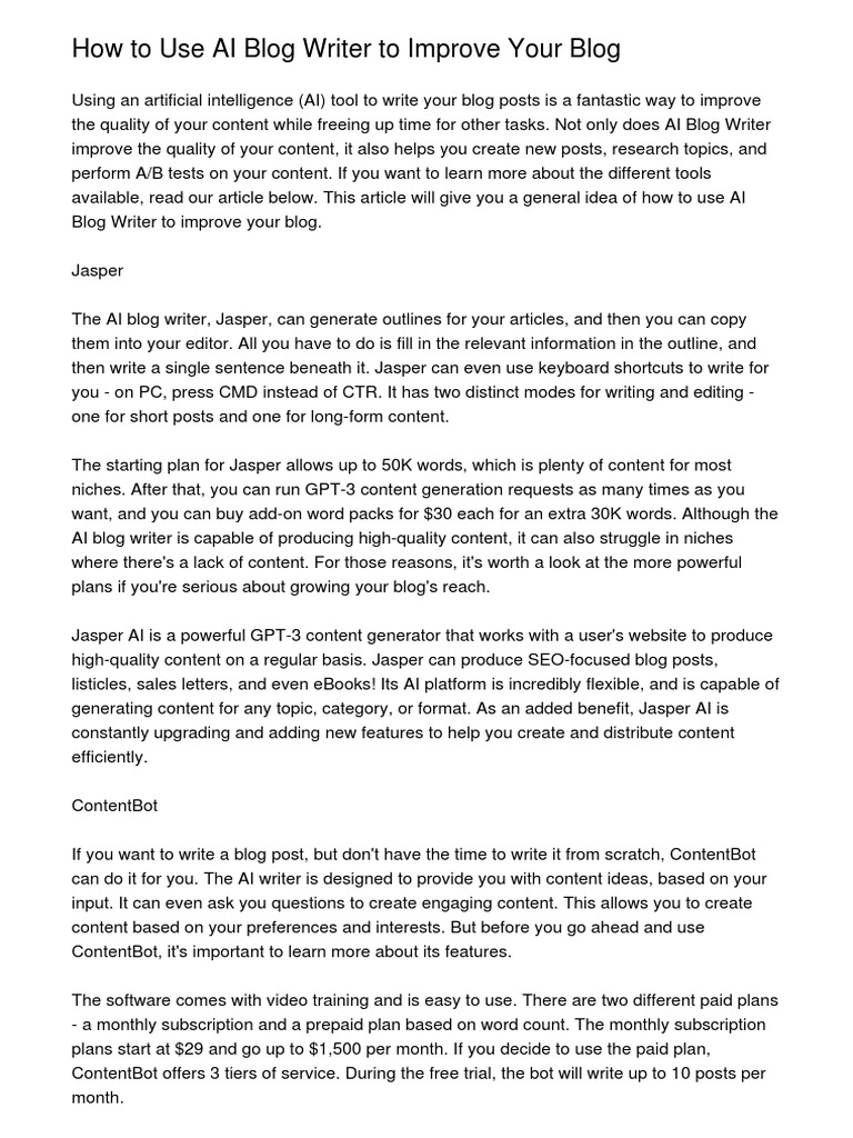 How to use ai blog writer to improve your blogqgrbg pdf artificial