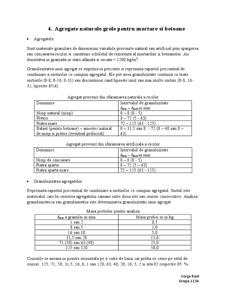 Agregate Naturale Grele Pentru Mortare Si Betoane | PDF