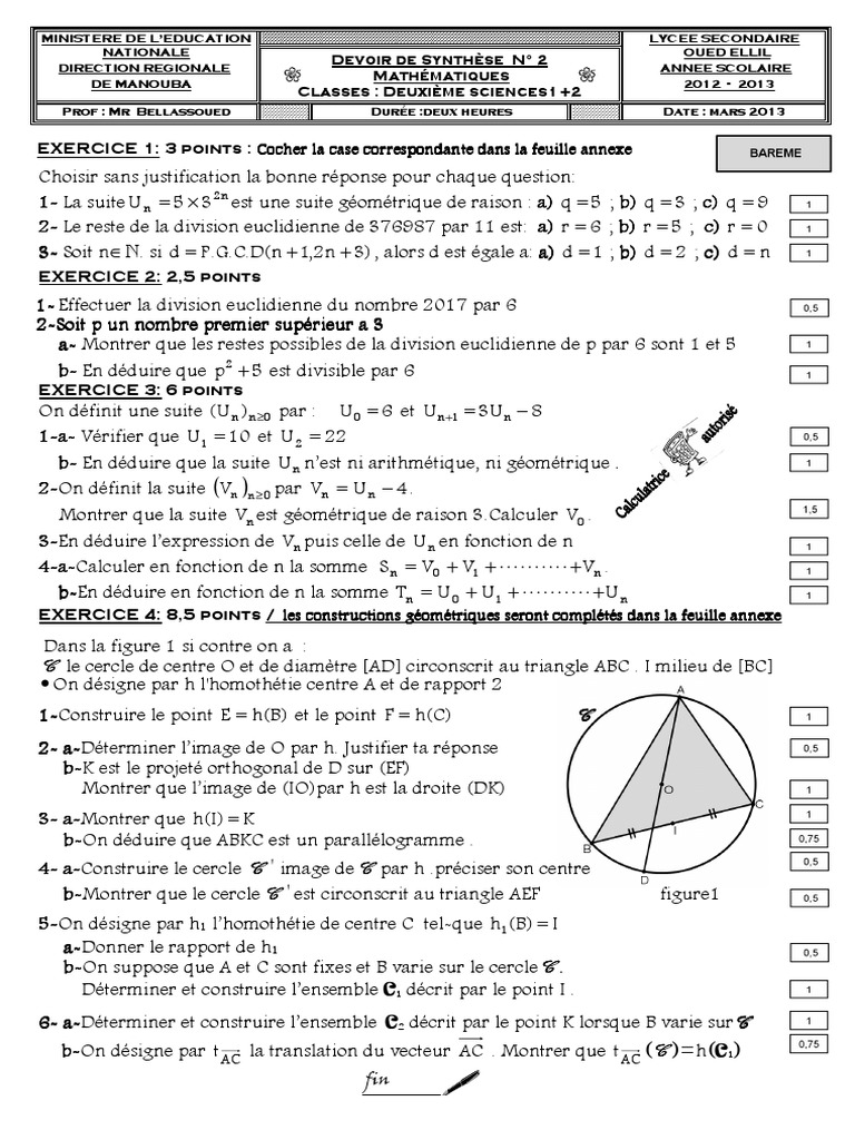 Devoir de Mathématiques 2ème Science | PDF | Nombre premier | Triangle