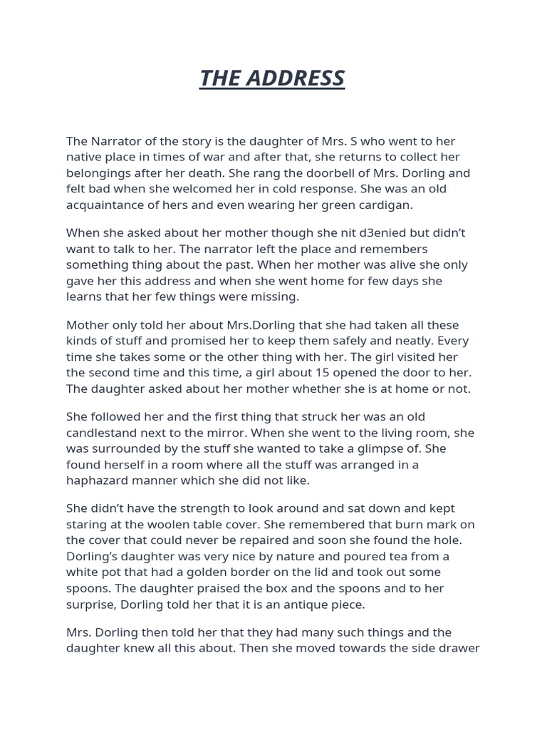 The Address Summary Class 11 PDF